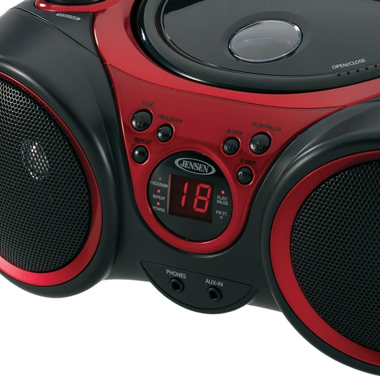 Jensen 3-Watt RMS Portable Stereo CD Player with AM/FM Stereo Radio (Red) 