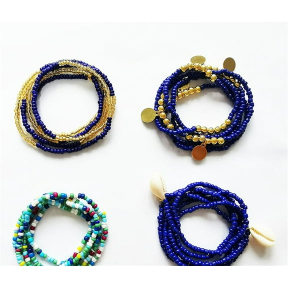 Women Waist Beads,4Pcs Colorful Body Chains,Elastic Belly, Beads Waist Beads, Beaded Summer Jewelry