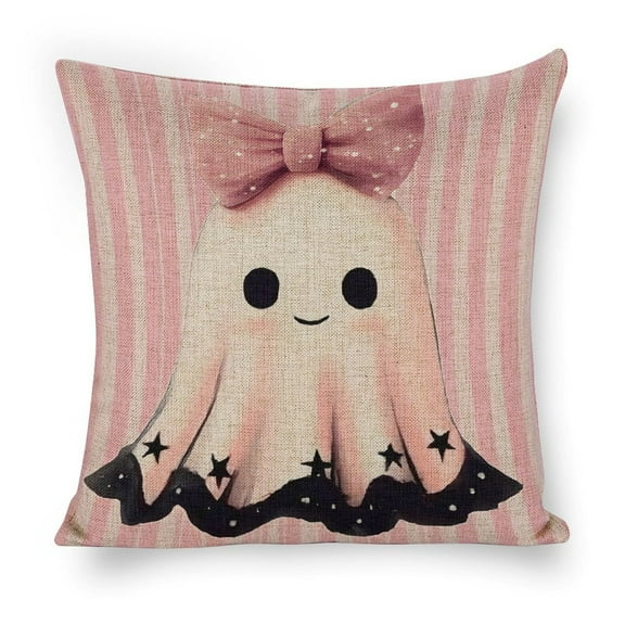 Pink bow ghost Linen toss pillowcase decoration pillowcase gifting preferred 18x18 inch cushion cover sofa pillowcase sofa bedroom living room car