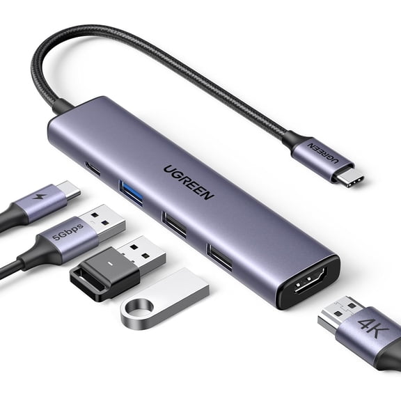 USB C Hub 5 in 1 Multiport Adapter Revodok 105 4K HDMI, 100W Power Delivery, 3 USB-A Data Ports, USB C Dongle for MacBook Pro/Air, iPad Pro, iMac, iPhone 16 Pro/Pro Max, XPS, Thinkpad