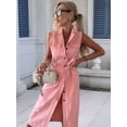 thumbnail image 2 of Womens Summer Casual Sleeveless Denim Shirt Dress Lapel Button Down Belted Jean Long Dresses Pink L, 2 of 7