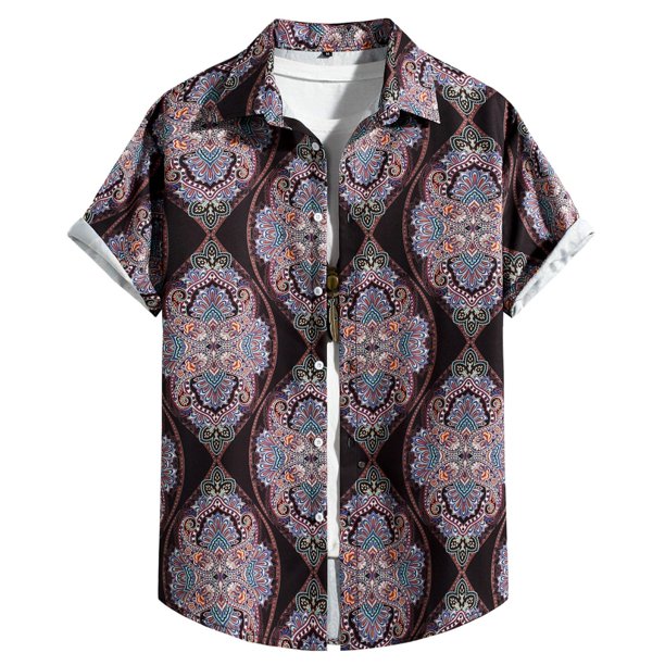 Camisas s Para Hombre Manga Corta Camisas de un solo pecho de primavera y verano para hombre, camisa informal de manga corta con solapa para playa y vacaciones al libre (Purple, XXL)
