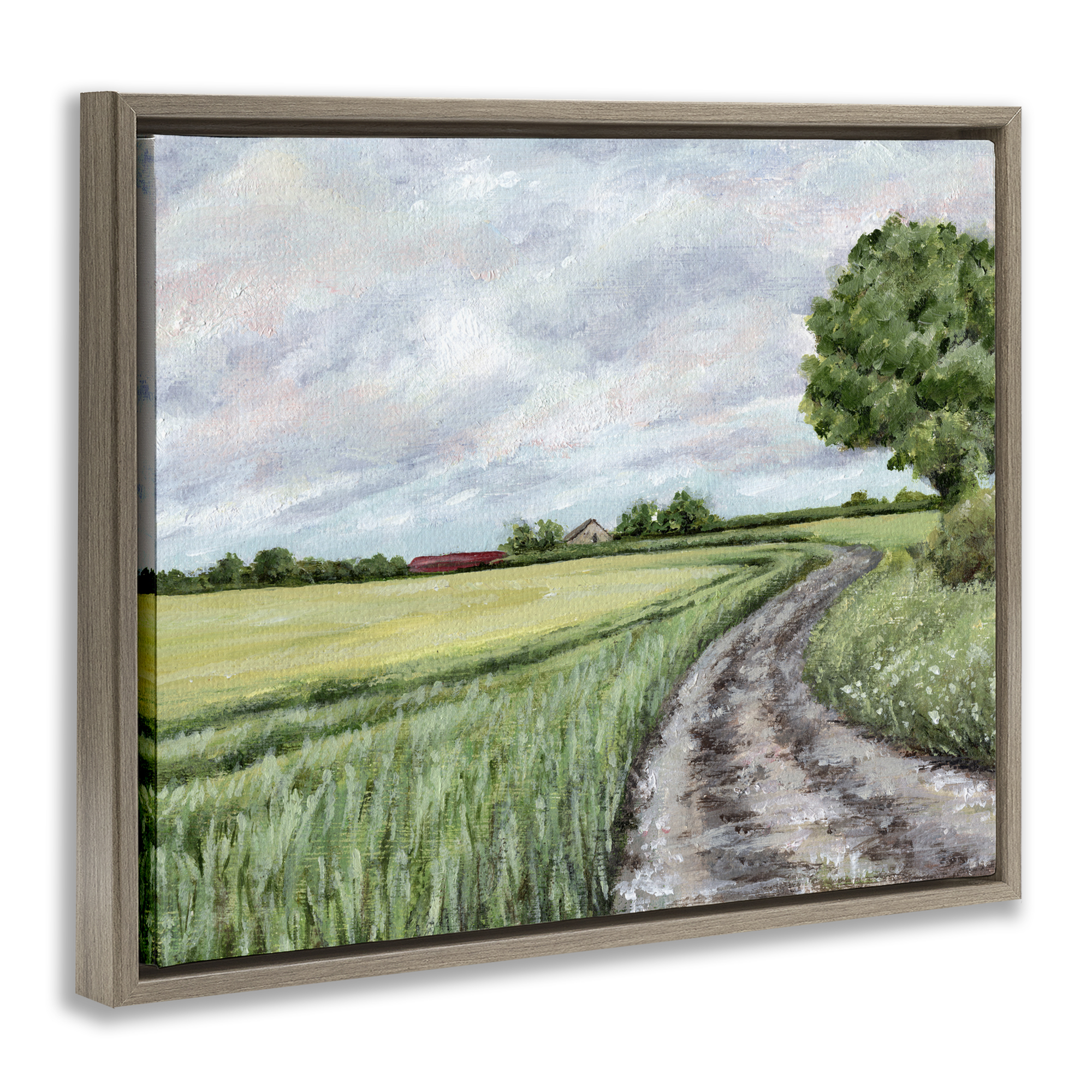 Winding Country Roads Brown Framed Floater Canvas Wall Art, design by Leah Noel Art