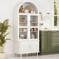 thumbnail image 7 of Aisword 71" Tall Arched Bookcases, 5-Tier Modern Farmhouse Bookshelf with Adjustable Shelves & Sliding Doors, Wood Display Storage Cabinet for Living Room, Office, White Withdoors, 7 of 7