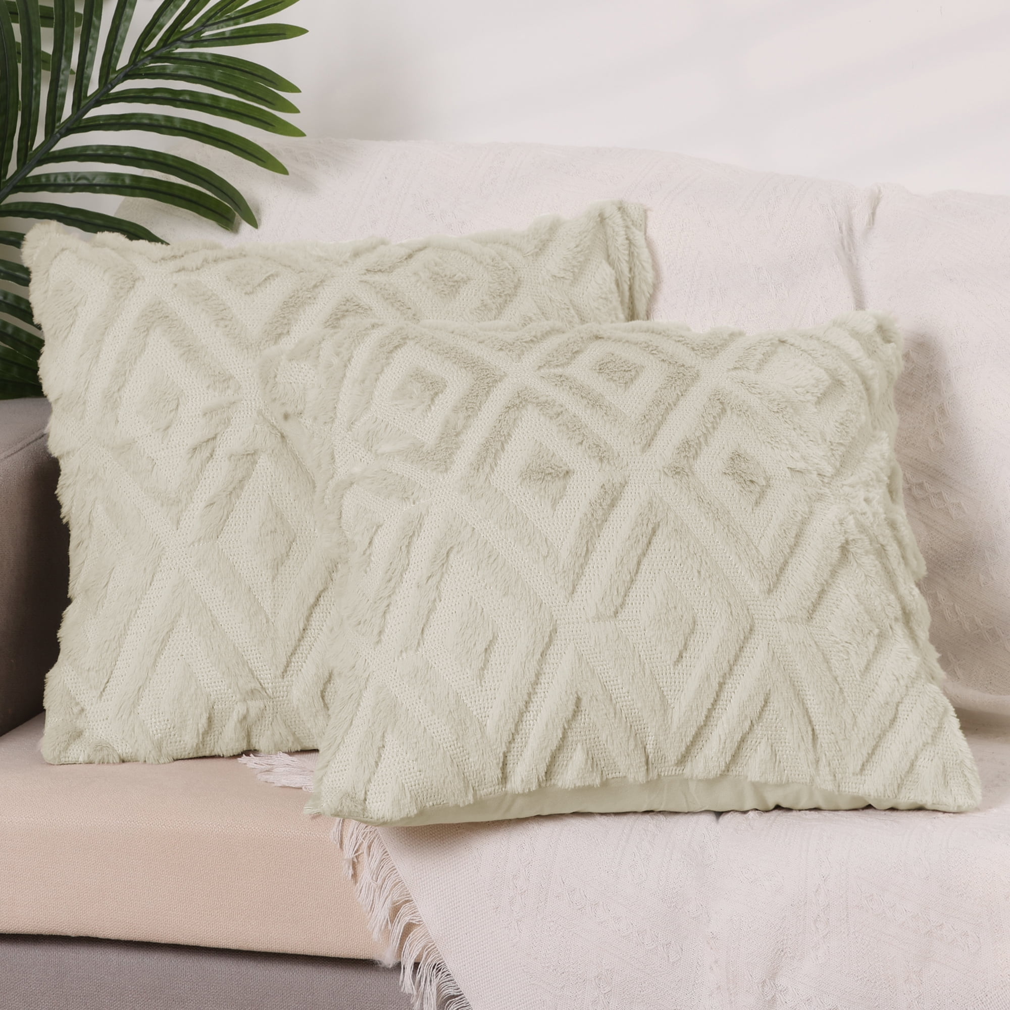 Unique Bargains Shaggy Plush Throw Pillow Covers Couch Pillow Covers (2 Count) Khaki-1 20" x 20"