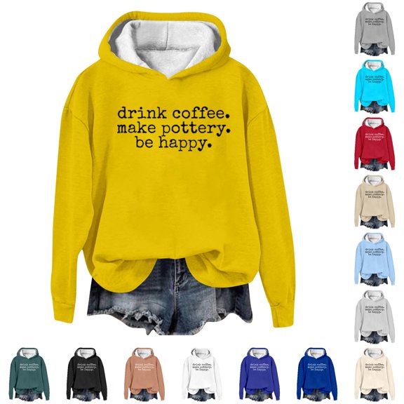 NinXxx Women's Letter Print Hoodie Casual Loose Pullover Sweatshirt Yellow XXL