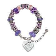 Delight Jewelry Silvertone Baby Feet Heart Locket Purple Butterfly Bracelet