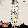 thumbnail image 2 of Uaswgudfs Women's Halloween Print Flannel Pajama Set - Cozy Button-Up Shirt & Straight-Leg Pants for Festive Loungewear Beige S, 2 of 6