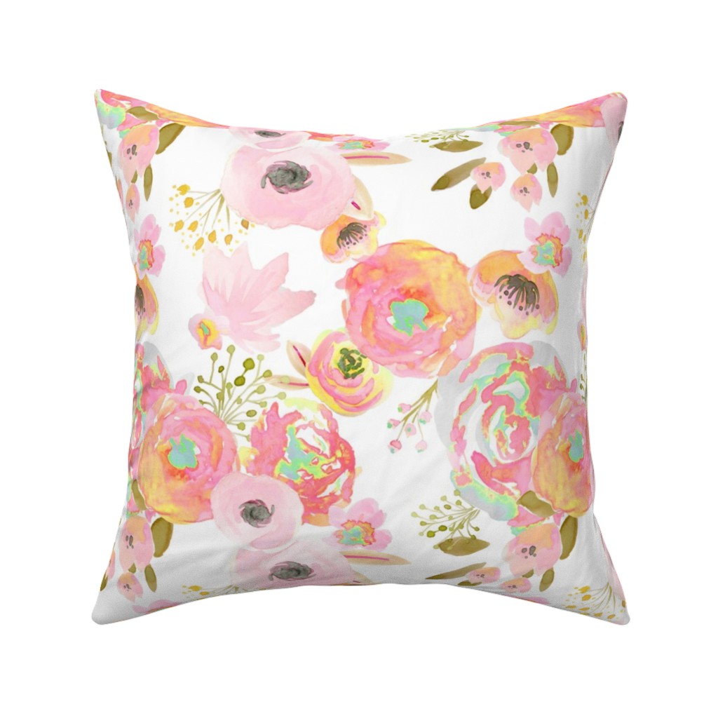 Yellow Watercolor Pink Throw Pillow Cover w Optional Insert by Roostery
