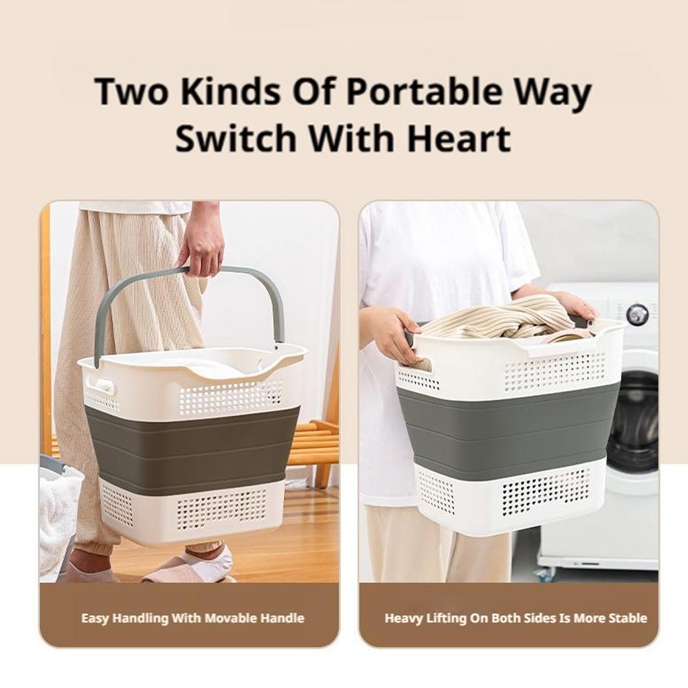 Foldable Laundry Basket with Handles, Collapsible Plastic Laundry Hamper for Clothes Storage, Grey