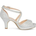 thumbnail image 3 of Chariot & Co Ginger-IIS - Girls' Rhinestone Strappy Open Toe Shimmer Ankle Strap Platform Party Sandals, 2.5" Kitten Heel (Silver Shimmer, 2), 3 of 5