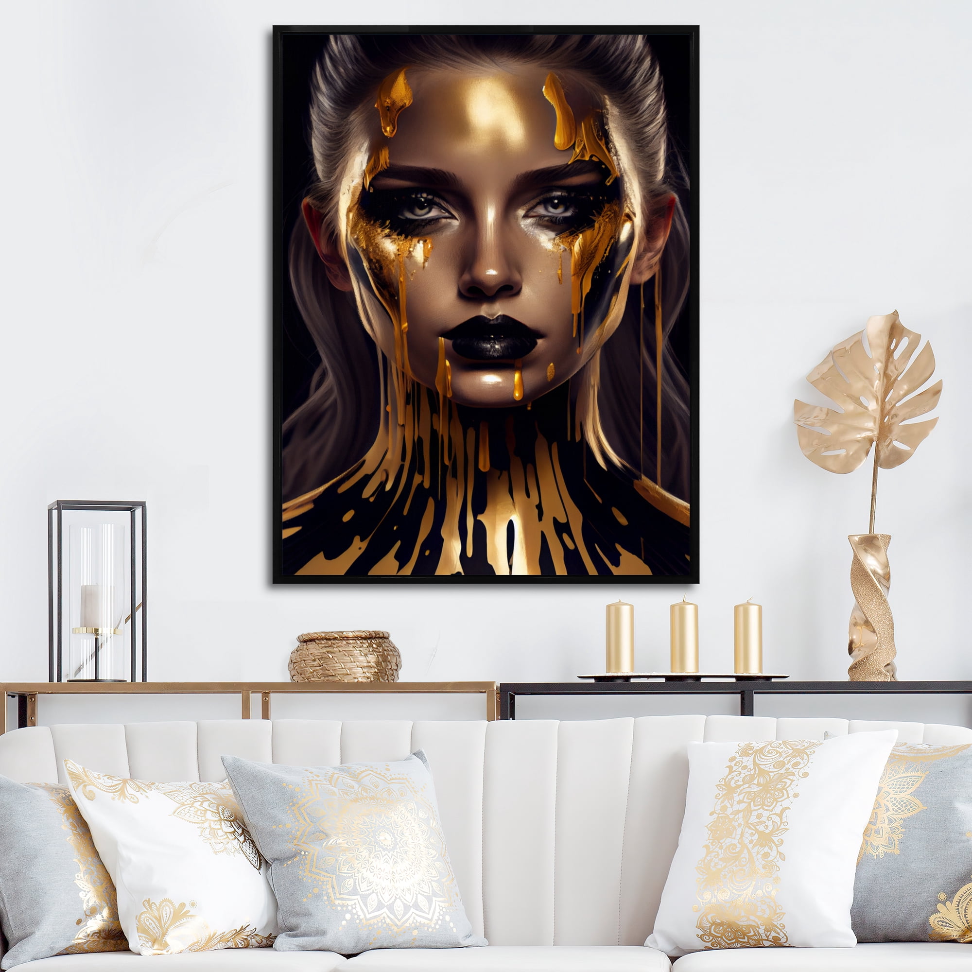 Designart Sensual Liquid Gold Woman VII Floating Frame Wall Art