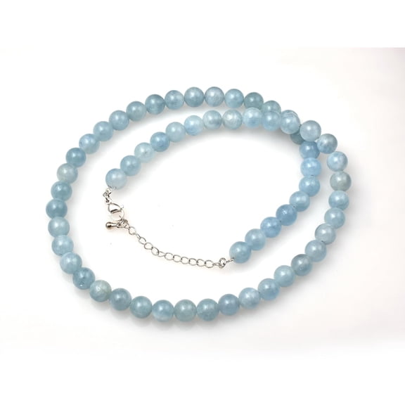 Sunburst Natural Aquamarine Gemstone 8 MM Round Smooth Beads Necklace Adjustable Mala Jewelry
