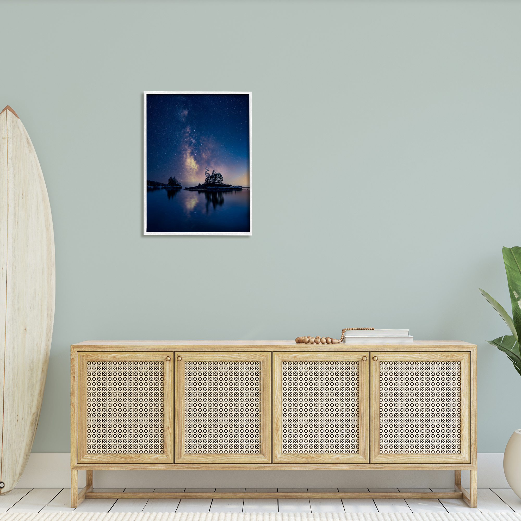 Stupell Night Stars Coastal Island Trees Landscape Photography White Framed Art Print Wall Art