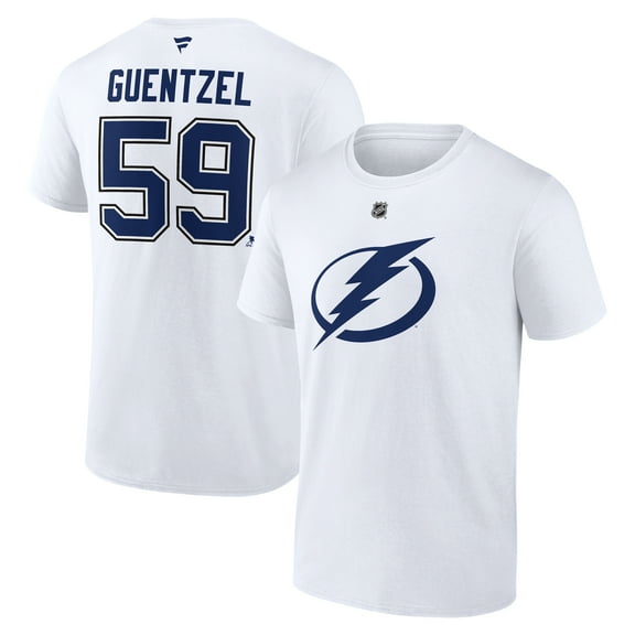 Men's Fanatics Jake Guentzel White Tampa Bay Lightning Authentic Stack Name & Number T-Shirt