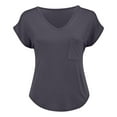thumbnail image 4 of Women's Pocket V-Neck Tee - Summer Basic Casual T-Shirt, Loose Fit Comfortable Solid Color Top | Yubnlvae (Dark Gray | L), 4 of 9