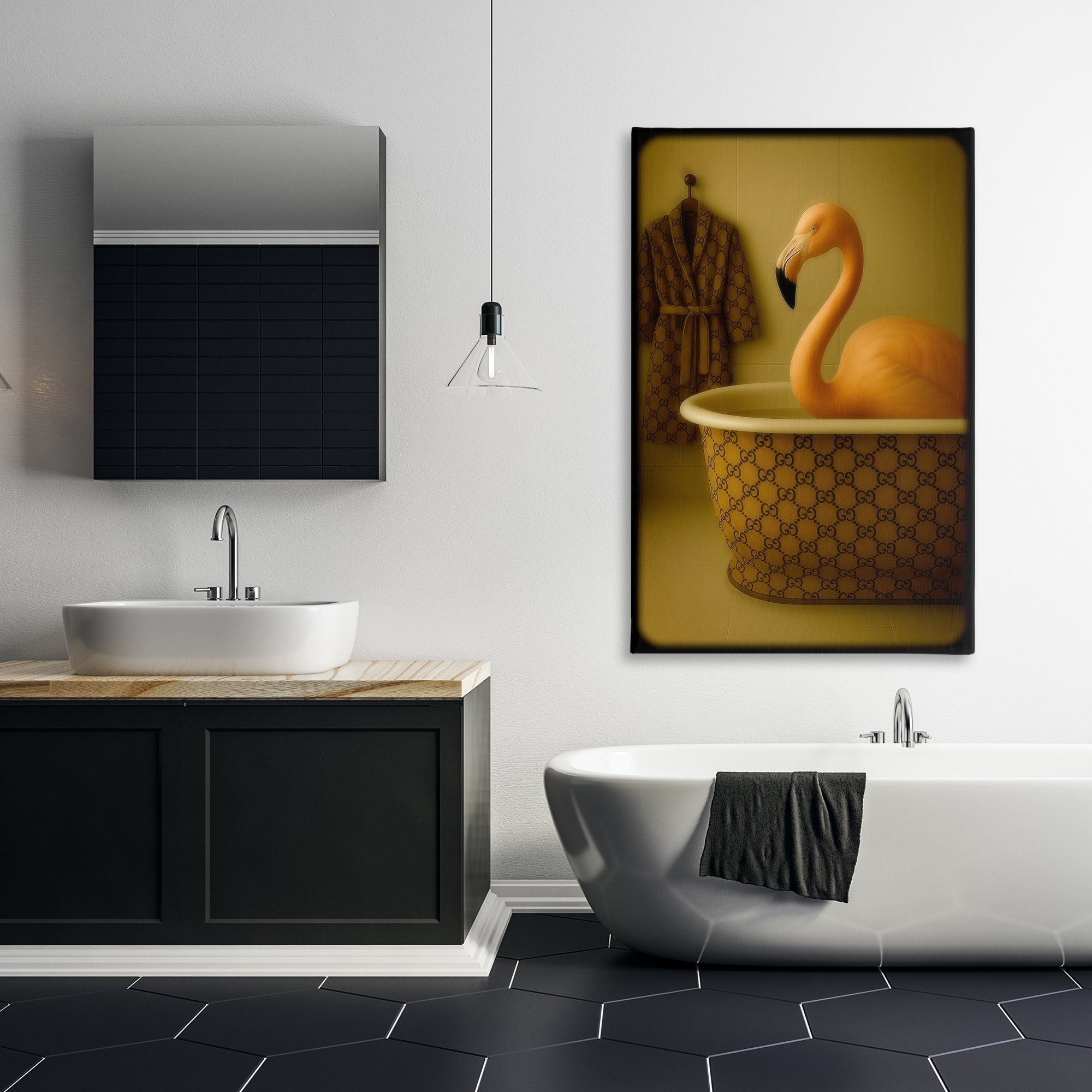 Stupell Industries Couture Flamingo in Luxury Tub Canvas Wall Art, design by Grotto Studios