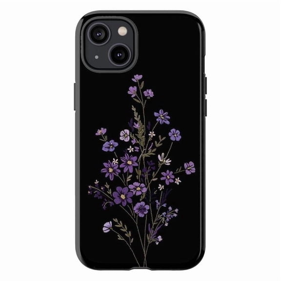 Elegant Purple Wildflowers iPhone Case – Minimalist Floral Design on Black, Slim Protective Cover for iPhone 16 15 14 13 12 11 Pro Max Mini Plus