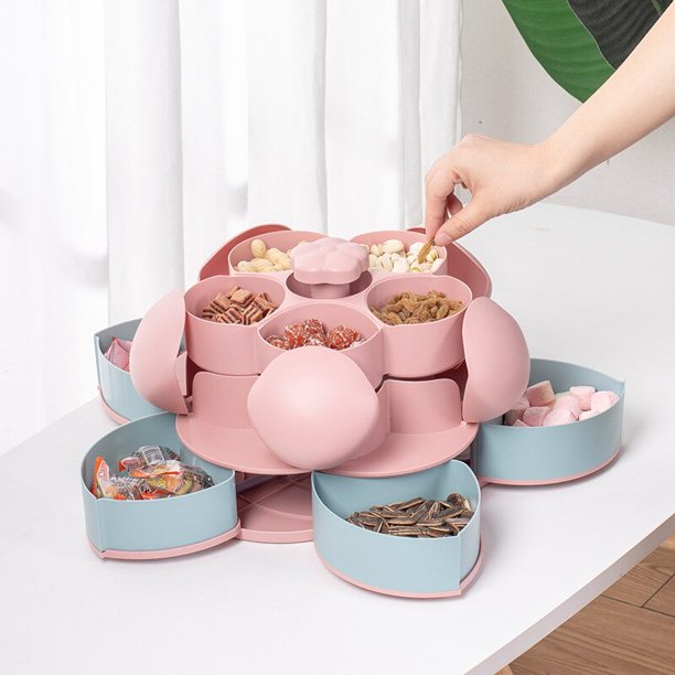 Petal-Shape Rotating Candy Box Snack Nut Box Flower Candy Fruit Plate Food Storage Case Two-deck Dried Fruit Storage OrganizerSingle pink AChina He Qiyong unisex