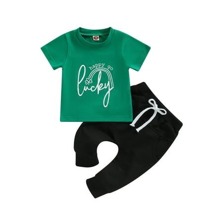 

Ma&Baby Infant Baby Boys Summer St.Patrick s Day Clothes Short Sleeve T-Shirt Tops and Pants Outfit Set
