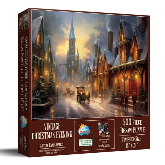 SunsOut Vintage Christmas Evening 500 Piece Jigsaw Puzzle for Adults - Finished Size: 18" x 24" by Artist: Ryan James