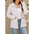 thumbnail image 3 of Textured Knit Collared Zip-Up Long Sleeve Classic Jacket for Women Pink Large, 3 of 5