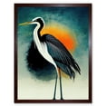 thumbnail image 1 of Heron Monochrome Bird Portrait Orange Sunrise Illustration Acrylic Paint Art Print Framed Poster Wall Decor 12x16 inch, 1 of 5