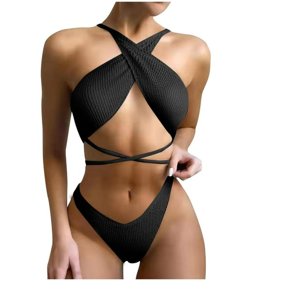 Ruimatai Women's Sexy High Waist Bikini Swimsuit Comfortable Plain Color Swimwear Bathing Suit for Beach Pool Vacation