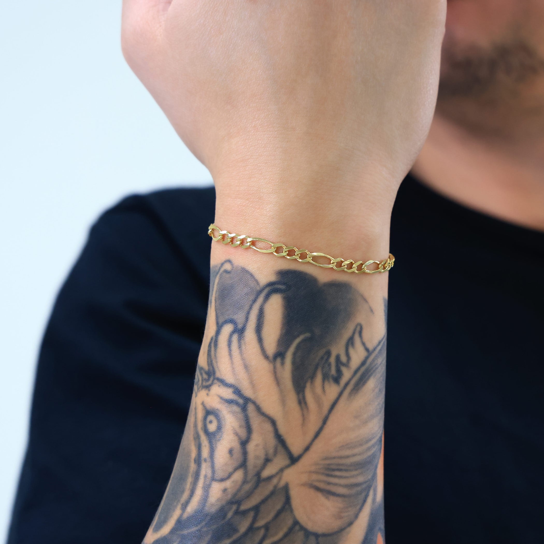 Nuragold 14k Real Yellow Gold Solid Figaro Link 4.5mm Chain Bracelet (7"-9") Italian Jewelry for Men & Women
