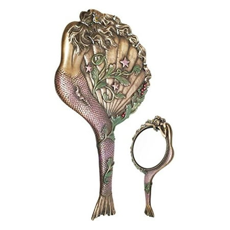 Coastal Accessories Decorative Sirens of The Seas Maiden Mermaid Sleeping Art Nouveau Hand Mirror Figurine Vanity Accessory For Nautical Decor Coastal Sculpture ()