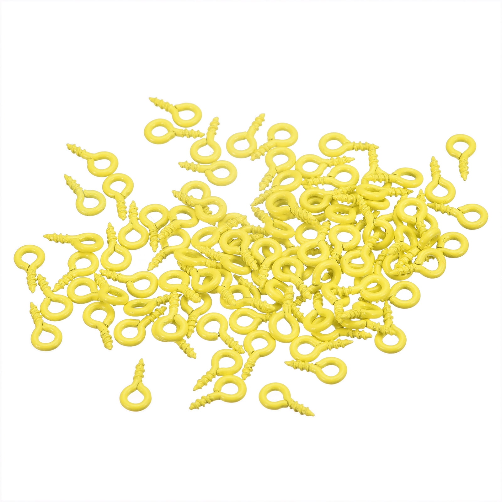 200 Pack Small Screw Eye Hooks Mini Eyelets Screws, 4x8x1mm, Yellow