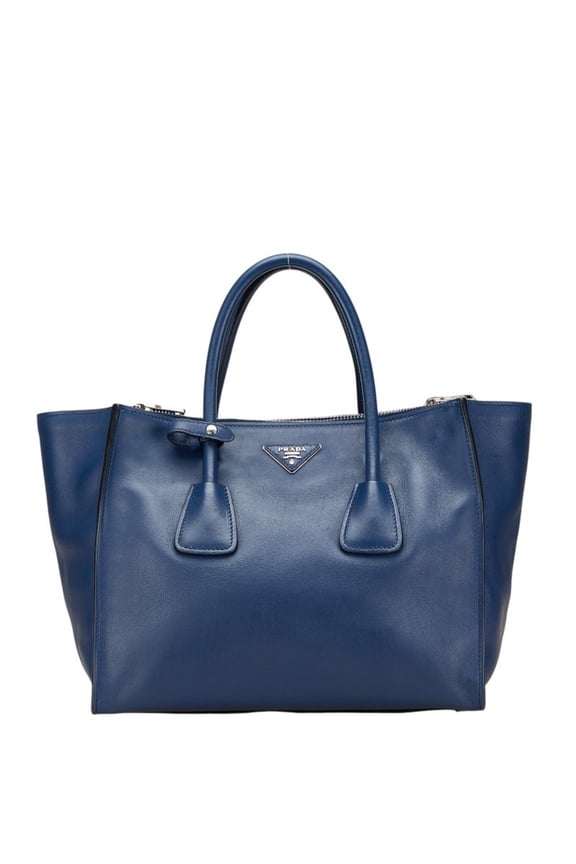 Pre-Owned Prada Triangle Logo Plate Handbag Tote Bag Blue Leather Women's PRADA