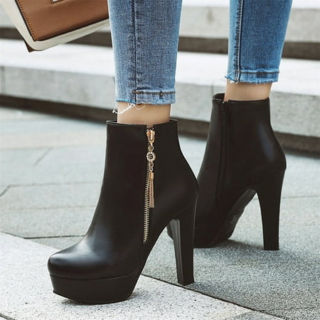 

Womens Essentials Juebong Women Side Zip Ankle Bare Boots Square Heel Platform Casual Middle Tube Booties