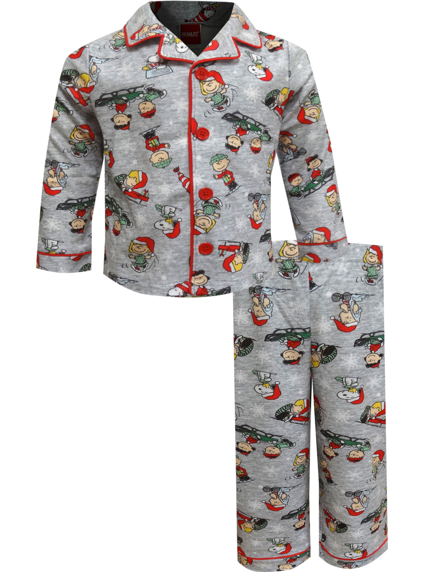 Peanuts Gang Charlie Brown Coat Pajama Set Toddler Boys' Gray Flannel Christmas 