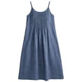 thumbnail image 5 of Women's Cotton Adjustable Spaghetti Strap Cami Dress Pleated Front Casual Sleeveless Solid Color Midi Dress Navy XXL(XXL), 5 of 9
