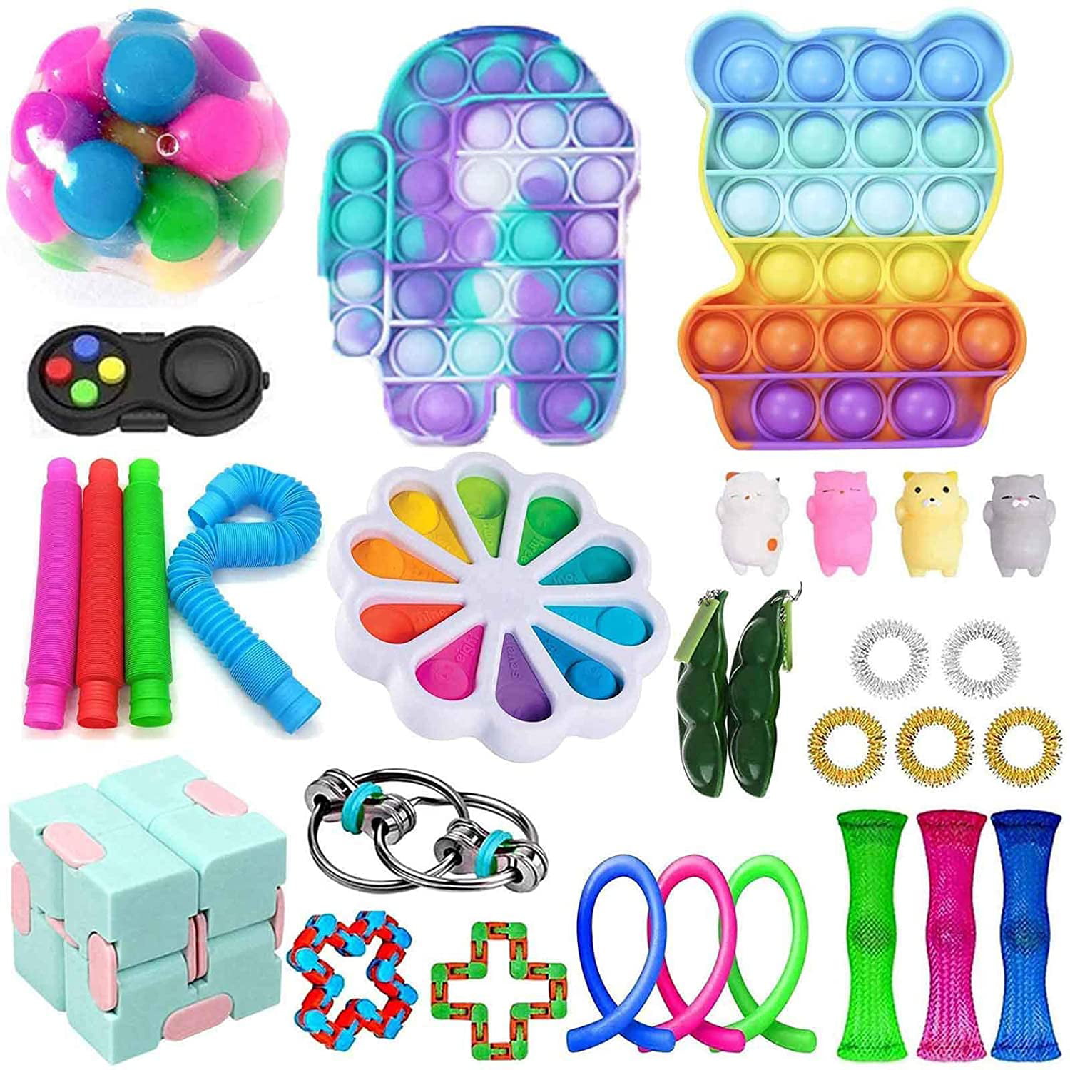 4Pcs Toy Pack with It Simple Dimple Stress Fidget Reliever and Anti-Anxiety Tool