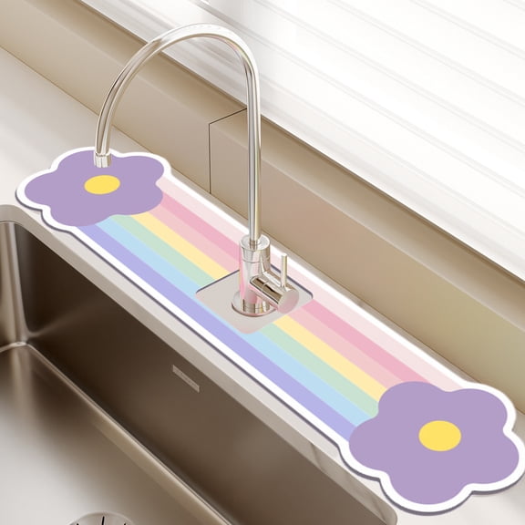 Water-Absorbent Sink Mat For Bathroom Faucet - Narrow Spill Guard For Washbasin And Pool - Draining Mat For Countertop - Bathroom Vanity Mat