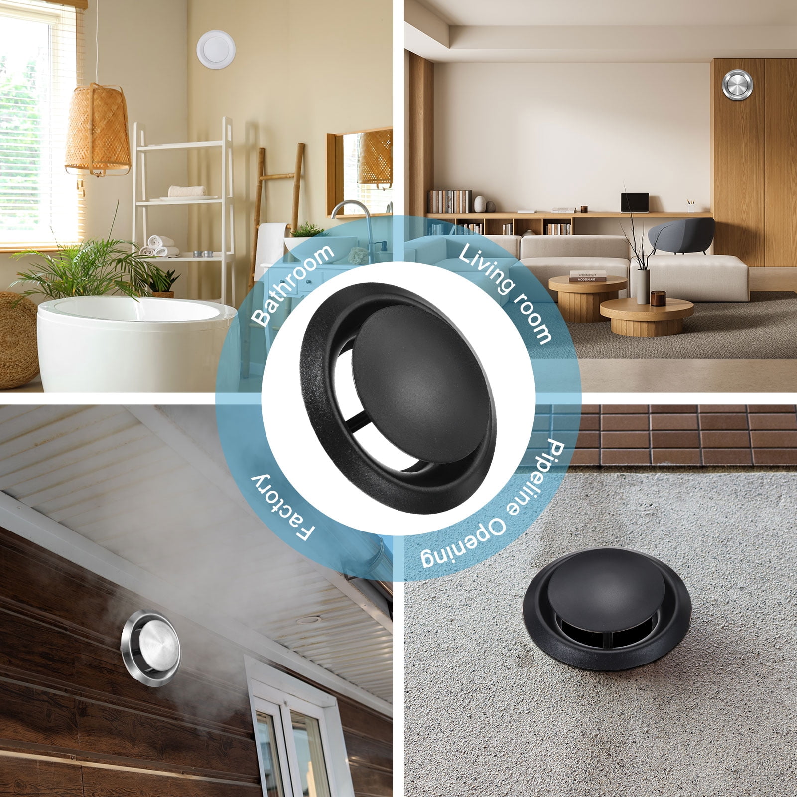 Uxcell 2Set 5 Inch Round Ceiling Diffuser, 304 Stainless Steel Adjustable Wall Air Vent Diffuser Vent Duct Cover Exhaust Supply for Kitchen Bathroom Garage, Black