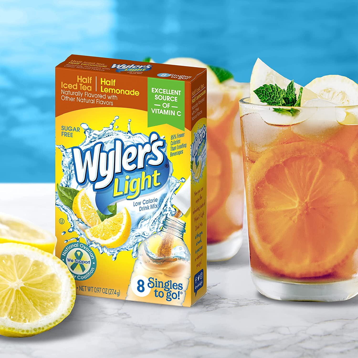 Wyler's Light Singles To Go Powder Packets, Water Drink Mix, Half Iced Tea / Half Lemonade, 96 Single Servings (Pack of 12)