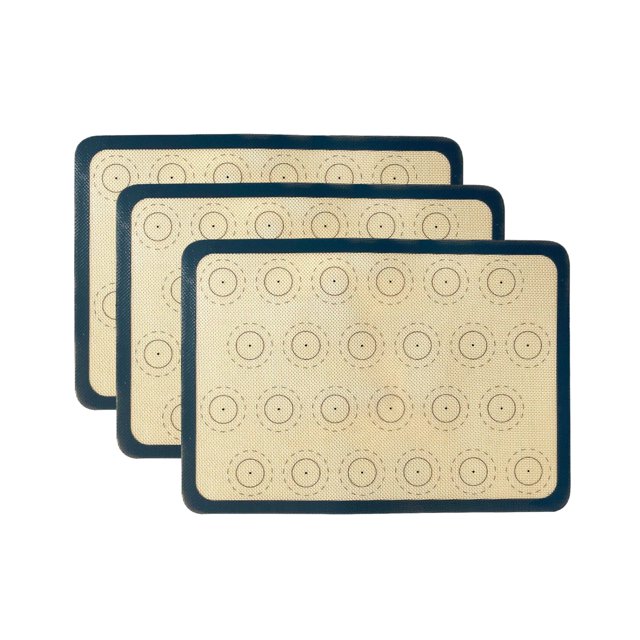 3 alfombrillas de silicona para hornear macarrones con forma de anillo de 24 piezas, 42 x 29,5 cm, alfombrilla para amasar antiadherente