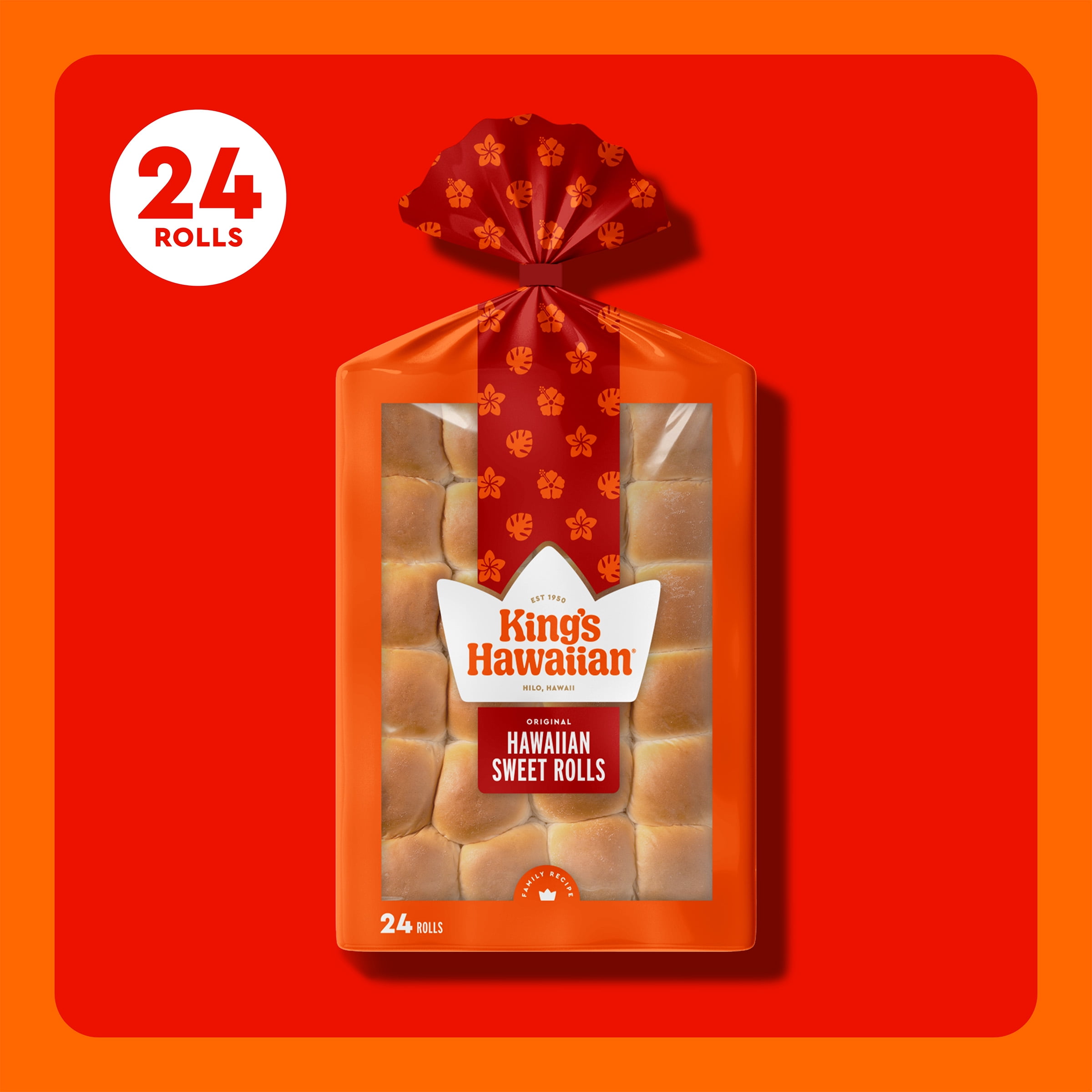King's Hawaiian Original Hawaiian Sweet Dinner Rolls 24 Count, 24 oz, Shelf-Stable