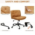thumbnail image 3 of HOBLOC Armless Wide Office Desk Chair with Wheels, Modern Leather Padded Vanity Chair, Adjustable Swivel Task Chair, Ergonomic Cross Legged Home Office Computer Chair, Brown, 3 of 6