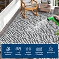 thumbnail image 3 of HIWEAVER 9' x 18' Gray/White Outdoor Rug PP Plastic Straw Woven Waterproof Patio Rug with Border Portable Outside Carpet for Balcony Deck Picnic Garden Decor, 3 of 7