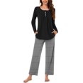 thumbnail image 2 of ibuvkizy Two Piece Sets for Women,Women Fashionable and Casual Loose Printed Round Neck Button Up Long Sleeved Pants Pajama Set Black,XXL, 2 of 7