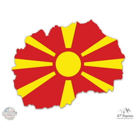 Macedonia Map Flag Country Shape - 3" Vinyl Sticker - For Car Laptop I-Pad Phone Helmet Hard Hat - Waterproof Decal