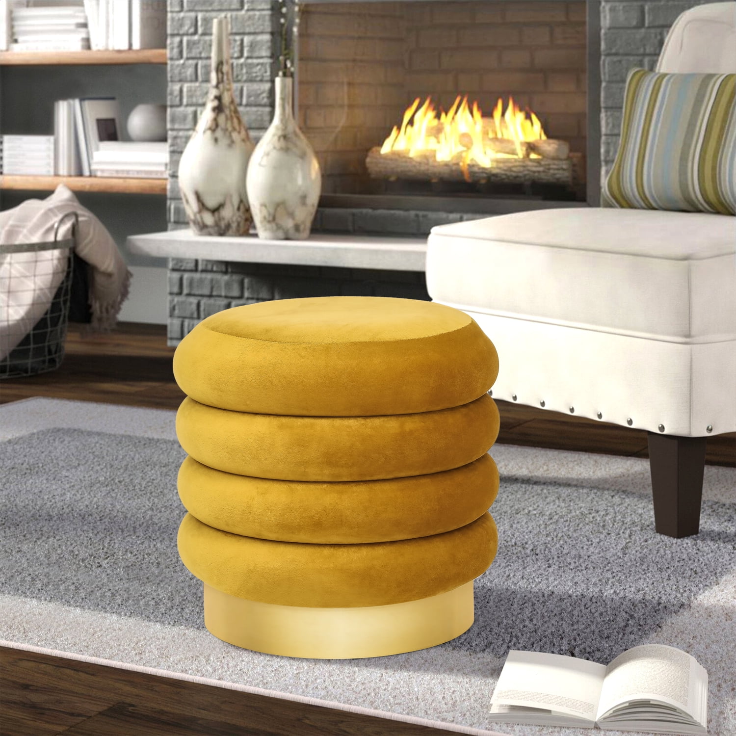 Orange Homebeez Round Velvet Storage Ottoman Multi-Function Vanity Stool Footrest with Storage for Bedroom/Living Room Orange Homebeez Round Velvet Storage Ottoman Multi-Function Vanity Stool Footrest with Storage for Bedroom/Living Room