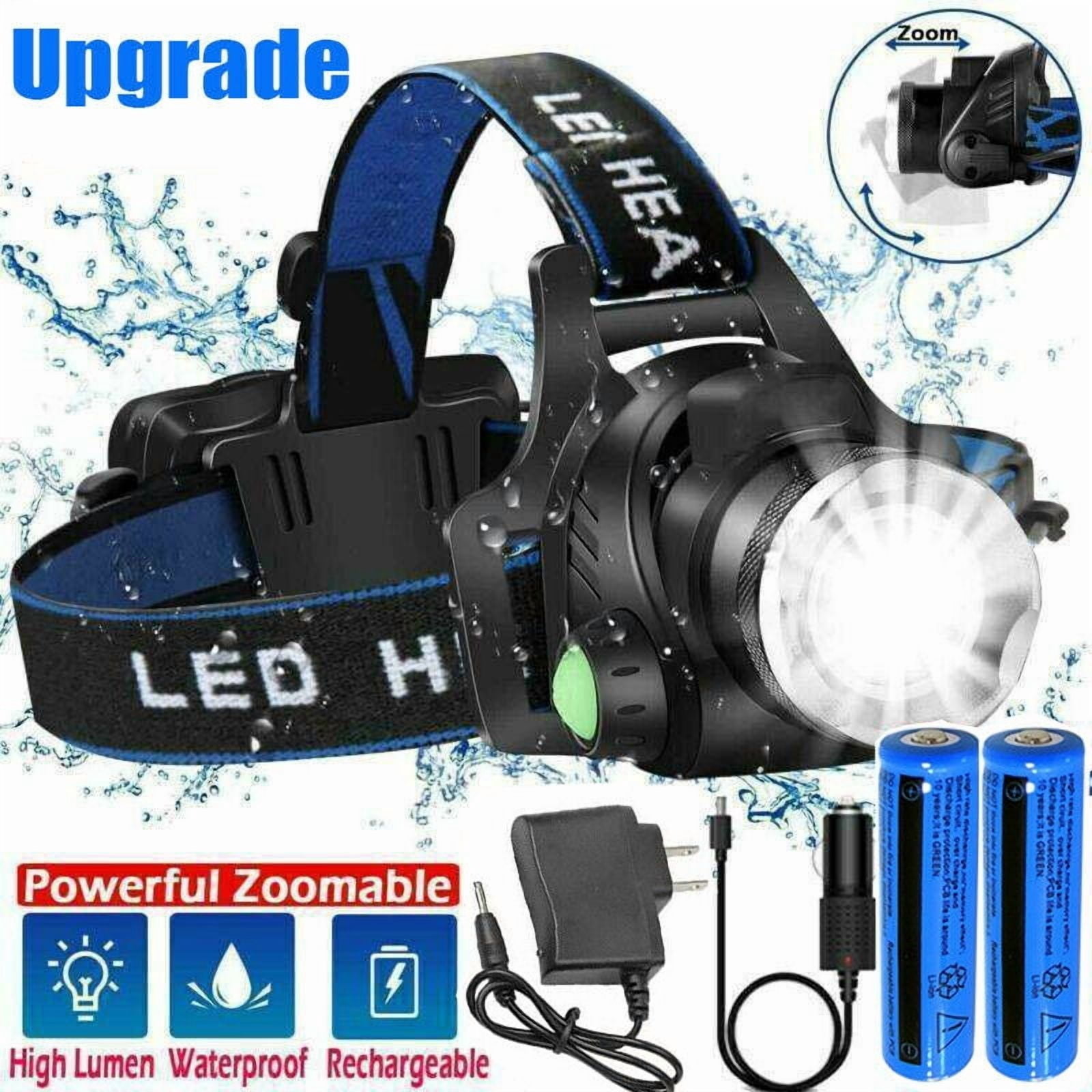 Rechargeable LED Headlamp Zoomable Waterproof Aluminum Alloy Headlight with Batteries and Charger for Camping Hiking Fishing Running