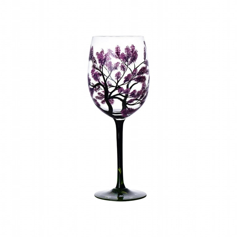 Hand Painted Lavender Flower Stemless Wine Glasses - Set of 4