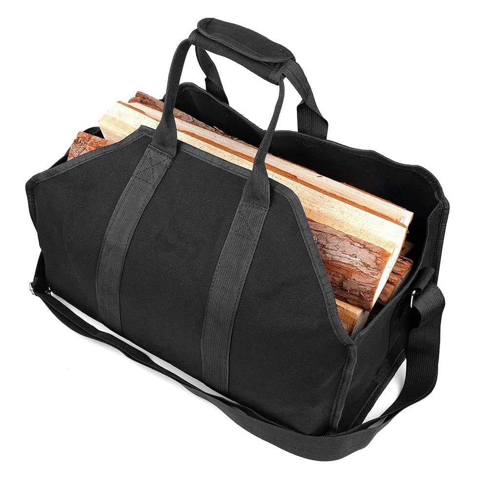 Portable Firewood Storage Bag Canvas Logging Carrier with Adjustable