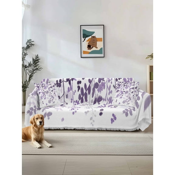 Purple Leaves Couch Cover Sofa Covers 3 Cushion Sectional Couch, Summer Botanical Washable Sofa Covers Slipcover Sectional Sofa Cover, Furniture Protector 71"x150"